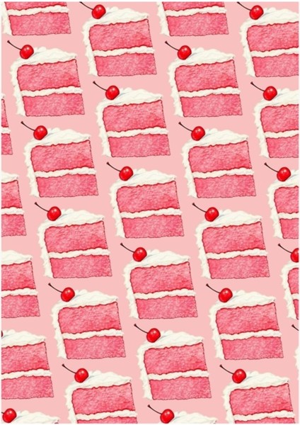 Vişneli Kek Dilim Deseni - Pembe Tablo Ahşap Poster Dekoratif