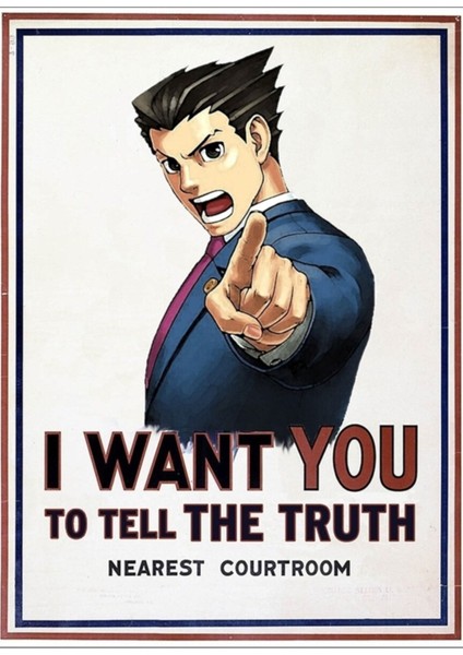 Phoenix Wright, Gerçeği Söylemenizi Istiyor (Tam Poster) Tablo Ahşap Poster Dekoratif