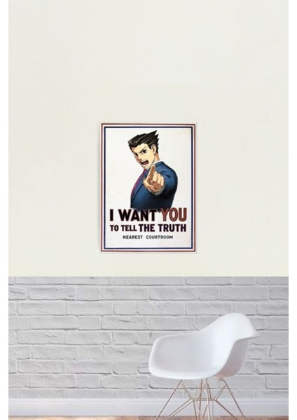 Phoenix Wright, Gerçeği Söylemenizi Istiyor (Tam Poster) Tablo Ahşap Poster Dekoratif