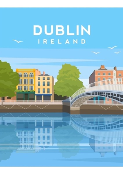 Dublin, Irlanda - Ha'penny Köprüsü Tablo Ahşap Poster Dekoratif