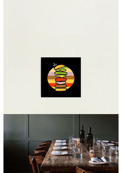 Burger Retro Fast Food Izgara Barbekü Yemekleri Tablo Ahşap Poster Dekoratif