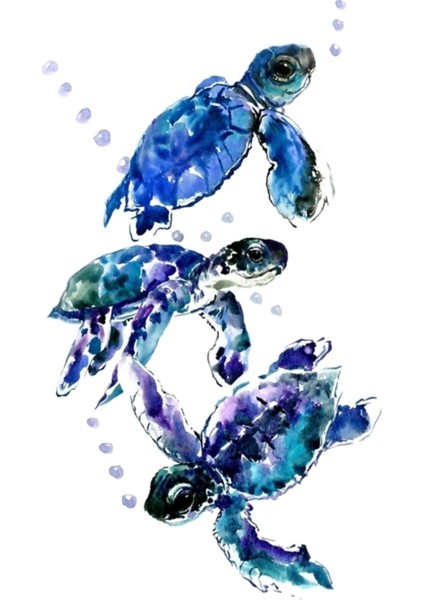 Üç Deniz Kaplumbağası Tablo Ahşap Poster Dekoratif