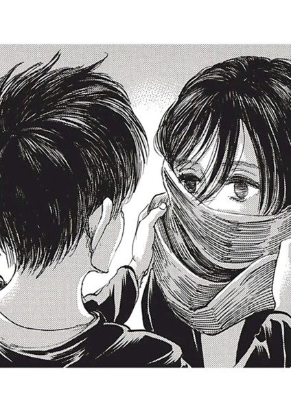 Genç Eren ve Mikasa Eşarplı - Titana Saldırı Manga Tablo Ahşap Poster Dekoratif
