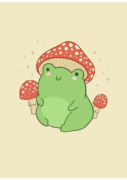 Mantar Şapkalı ve Mantarlı Kurbağa - Cottagecore Estetik Froggy Tablo Ahşap Poster Dekoratif