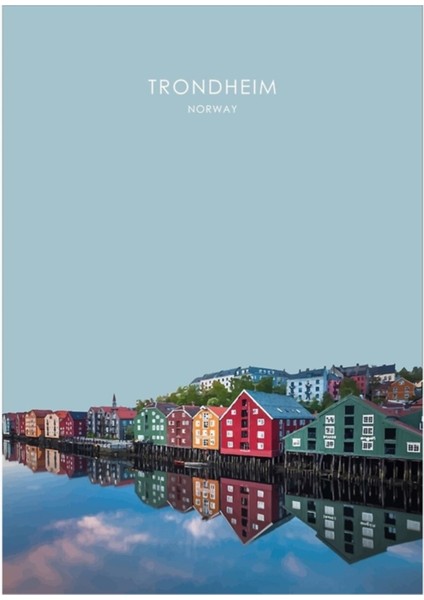 Trondheim, Norveç Seyahat Tablo Ahşap Poster Dekoratif