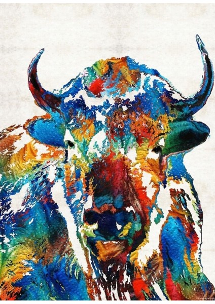 Renkli Buffalo Sanatı - Kutsal - Sharon Cummings Tarafından Tablo Ahşap Poster Dekoratif