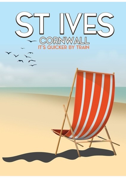 St Ives Cornwall Şezlong Seyahat Posteri. Tablo Ahşap Poster Dekoratif