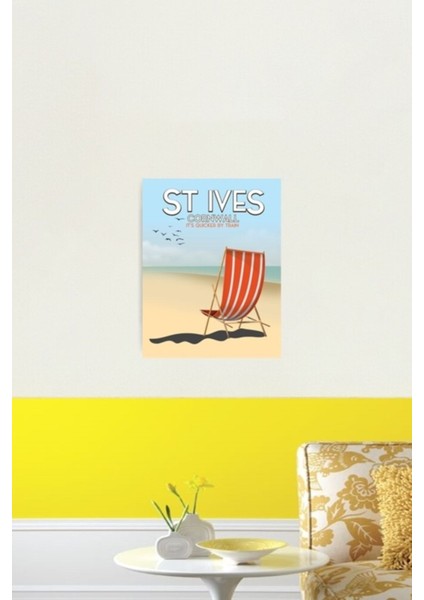 St Ives Cornwall Şezlong Seyahat Posteri. Tablo Ahşap Poster Dekoratif fiyatları