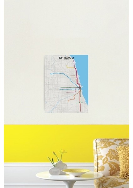 Chicago Transit Haritası Tablo Ahşap Poster Dekoratif fiyatları