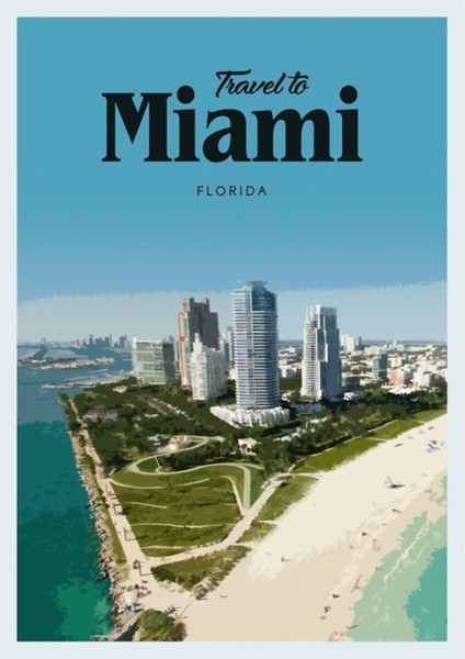 Miami Tablo Ahşap Poster Dekoratifnı Ziyaret Edin