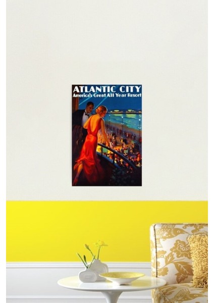 Atlantic City New Jersey Seyahat Tablo Ahşap Poster Dekoratif fiyatları