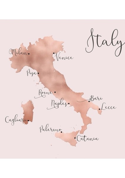Oldukça Pembe Italya Haritası Tablo Ahşap Poster Dekoratif