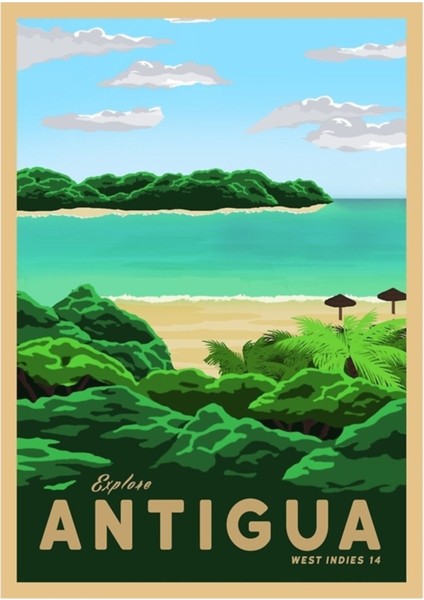 Antigua'ya Seyahat Tablo Ahşap Poster Dekoratif