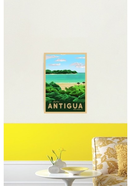 Antigua'ya Seyahat Tablo Ahşap Poster Dekoratif