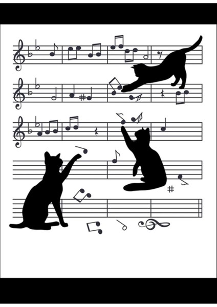 Notalar Kedi Hediye Kedi Müzik Nota Severler Yavru Kedi Kara Kedi Tablo Ahşap Poster Dekoratif