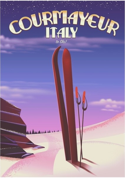 Courmayeur Italya Kayak Posteri Tablo Ahşap Poster Dekoratif