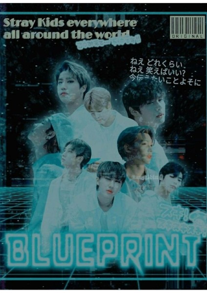 Blue Print Stray Kids Estetik Tablo Ahşap Poster Dekoratif KOD1171