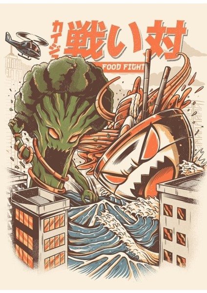 Broko Ramen Kaijus'a Karşı Tablo Ahşap Poster Dekoratif