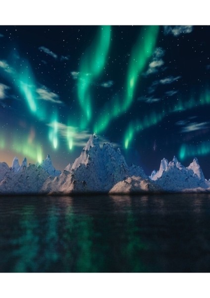 Buz Başlıklarının Üzerinde Kuzey Işıkları - Aurora Borealis Tablo Ahşap Poster Dekoratif