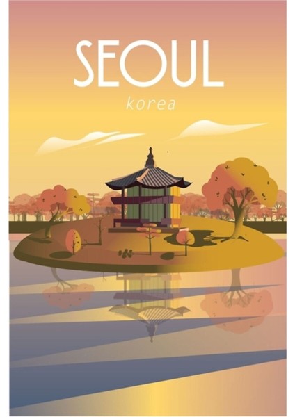 Seul Kore Seyahat Posteri Tablo Ahşap Poster Dekoratif Duvara Yazdırılabilir