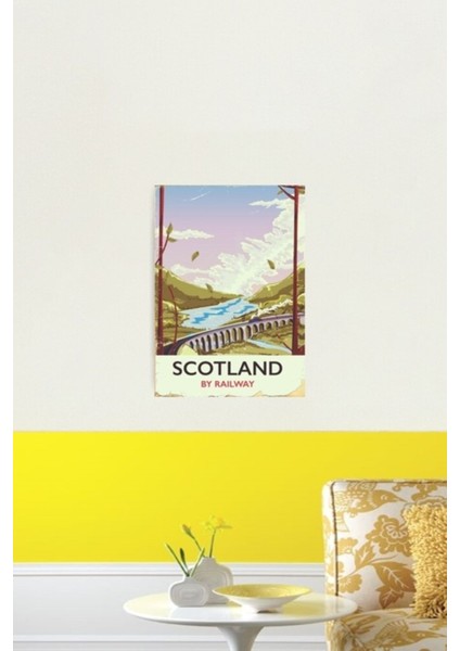 Iskoçya Lokomotif Seyahat Afişi Tablo Ahşap Poster Dekoratif fiyatları