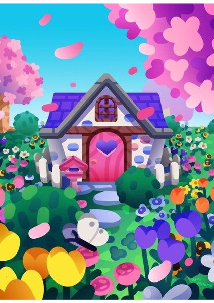 Çiçek Tarlasındaki Ev Tablo Ahşap Poster Dekoratif