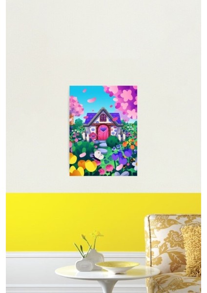 Çiçek Tarlasındaki Ev Tablo Ahşap Poster Dekoratif fiyatları