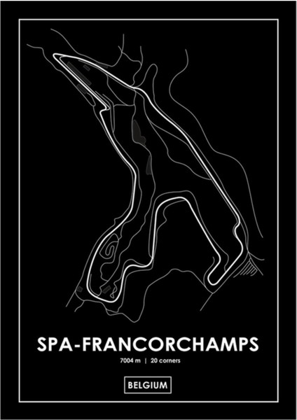 Spa-Francorchamps - Belçika Güzergah Haritası Tablo Ahşap Poster Dekoratif