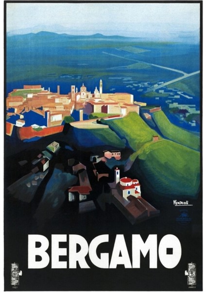 Bergamo Italya Seyahat Poster Tablo Ahşap Poster Dekoratif Restore Edildi