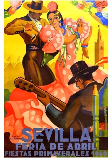 Ispanya 1949 Sevilla Nisan Fuarı Poster Tablo Ahşap Poster Dekoratif