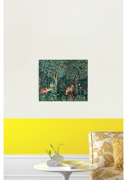 Yeşil, Orman Hayvanları Tilki ve Tavşanlar Mavi Yeşil Çiçekli Goblen Tablo Ahşap Poster Dekoratif fiyatları