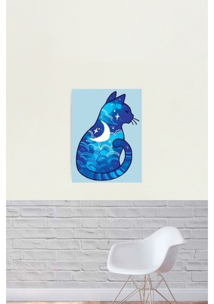 Ay Ruhu Kedi Tablo Ahşap Poster Dekoratif