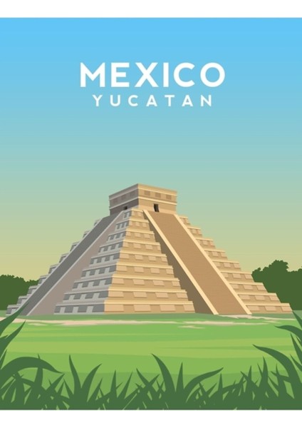 Meksika - Yucatan Yarımadası'ndaki Chichen Itza Tablo Ahşap Poster Dekoratif
