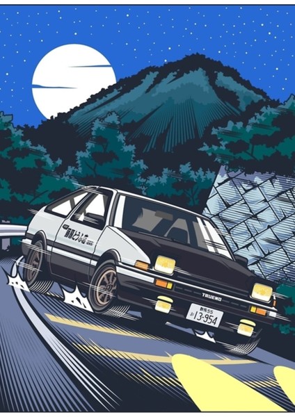 Ilk D Takumi Fujiwara Hachiroku Yokuş Aşağı Saldırısı! AE86 Trueno Tablo Ahşap Poster Dekoratif