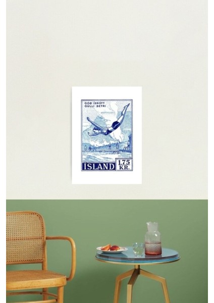1955 Izlanda Su Sporları Posta Pulu Tablo Ahşap Poster Dekoratif fiyatları