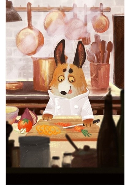 Corgi Şef Tablo Ahşap Poster Dekoratif