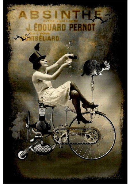 Absınthe Özet Vintage Likör Er Reklam Baskısı Tablo Ahşap Poster Dekoratif