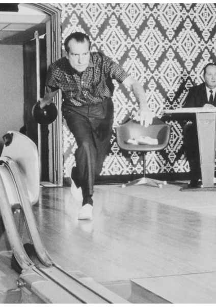 Beyaz Saray'da Başkan Richard Nixon Bowling Tablo Ahşap Poster Dekoratif