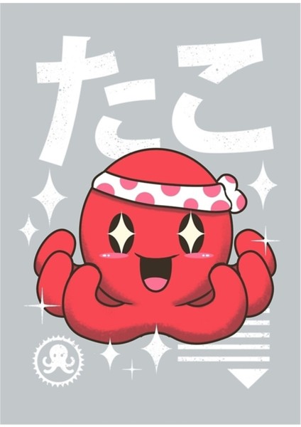 Kawaii Ahtapot Tablo Ahşap Poster Dekoratif