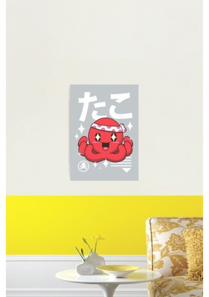 Kawaii Ahtapot Tablo Ahşap Poster Dekoratif