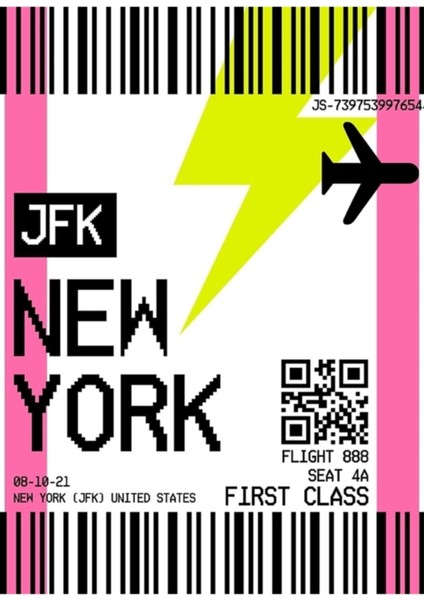 New York Uçak Bileti Tablo Ahşap Poster Dekoratif