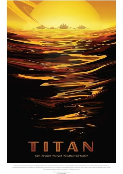 Titan - Exoplanet Travel Bureau, Nasa, Gezegenler Tablo Ahşap Poster Dekoratif