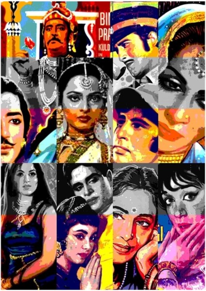 Vintage Bollywood Desen 3 Tablo Ahşap Poster Dekoratif