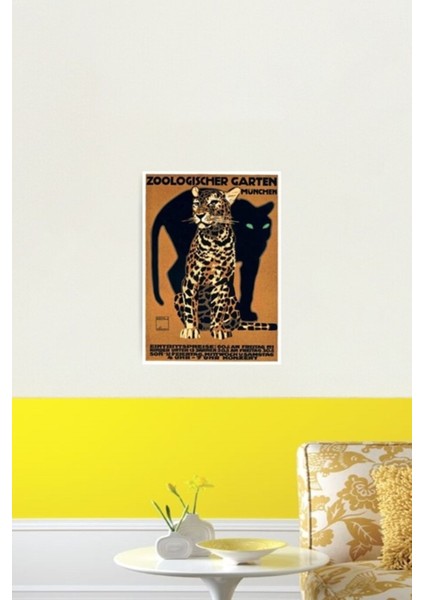 1912 Ludwig Hohlwein Münih Hayvanat Bahçesi Leopar ve Panter Poster Tablo Ahşap Poster Dekoratif fiyatları