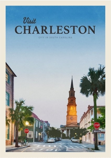 Charleston Tablo Ahşap Poster Dekoratifnı Ziyaret Edin