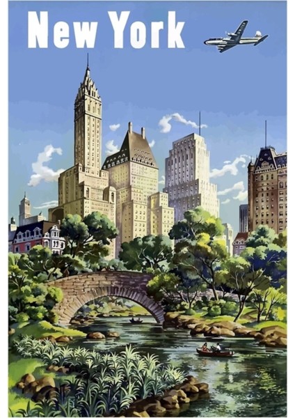 New York City Gökdelenler Hava Yolculuğu Tablo Ahşap Poster Dekoratif