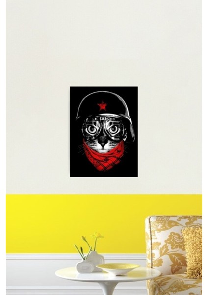 Pilot Kedi Tablo Ahşap Poster Dekoratif
