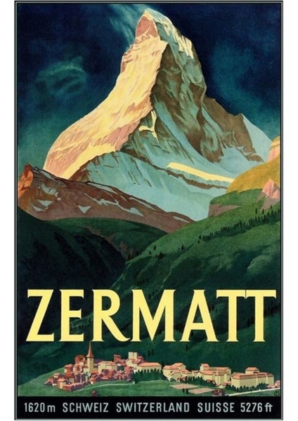 Isviçre Zermatt Travel 1933 Tablo Ahşap Poster Dekoratif