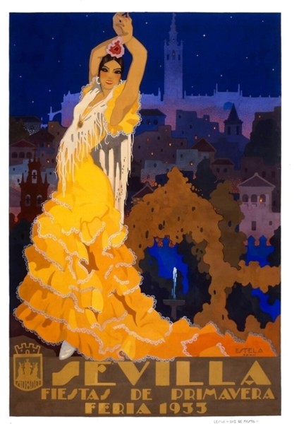 Ispanya 1933 Sevilla Nisan Fuarı Seyahat Poster Tablo Ahşap Poster Dekoratif