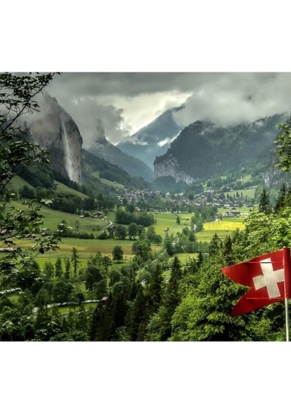 Lauterbrunnen Vadisi, Isviçre Tablo Ahşap Poster Dekoratif